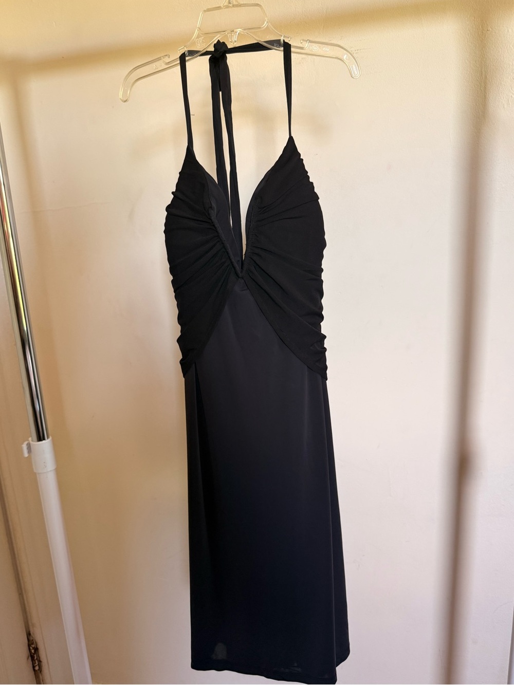 bebe Black Ruched Halter Mini Dress
